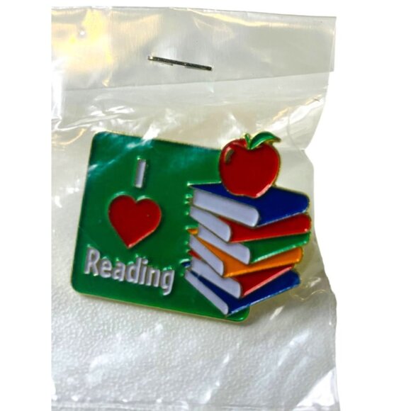 Lapel Pin "I Love Reading" Positive Promotions Books Apple 1" New - Picture 2 of 5